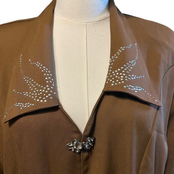 X-LAND DOLCE Jacket Long 2XL VTG USA Dark Brown Rhinestones Y2K Boho Whimsy Goth - Picture 2 of 14